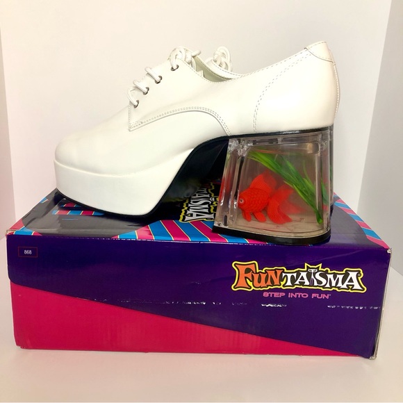 Pleaser - Funtasma Pimp-02 White Patent Platform Shoes with Aquarium Heel - Men - Picture 3 of 14